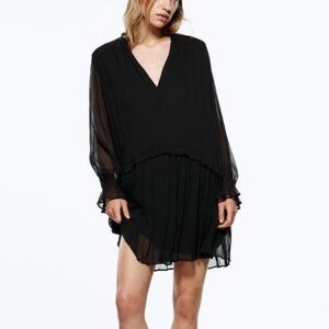 Zara Tiered Pleated Chiffon Dress Size XS